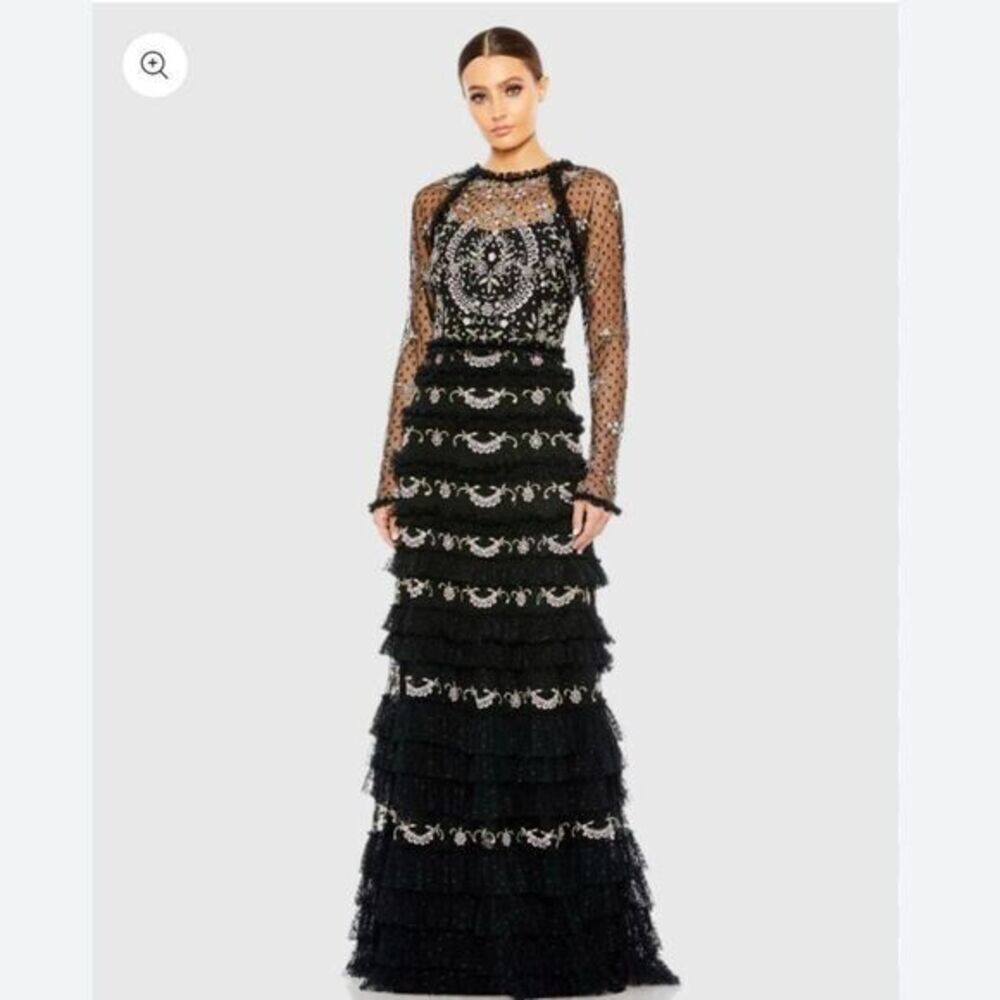 MAC DUGGLE Black Polka Dot Floral Prom Charity Wedding Guest Dress Formal Gown